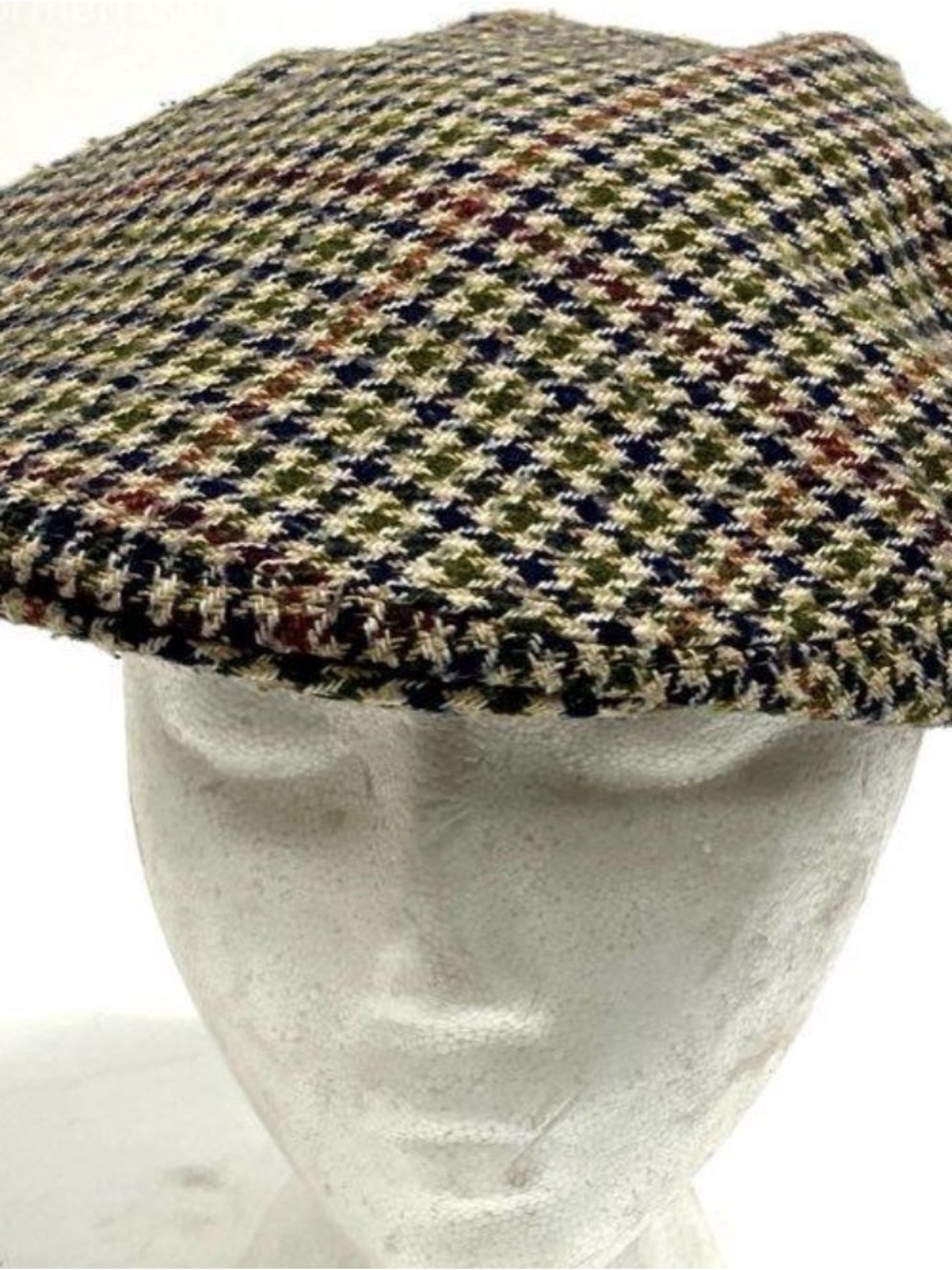Barbour houndstooth Tweed Flat cap newsboy hat made in England size 7 3/8